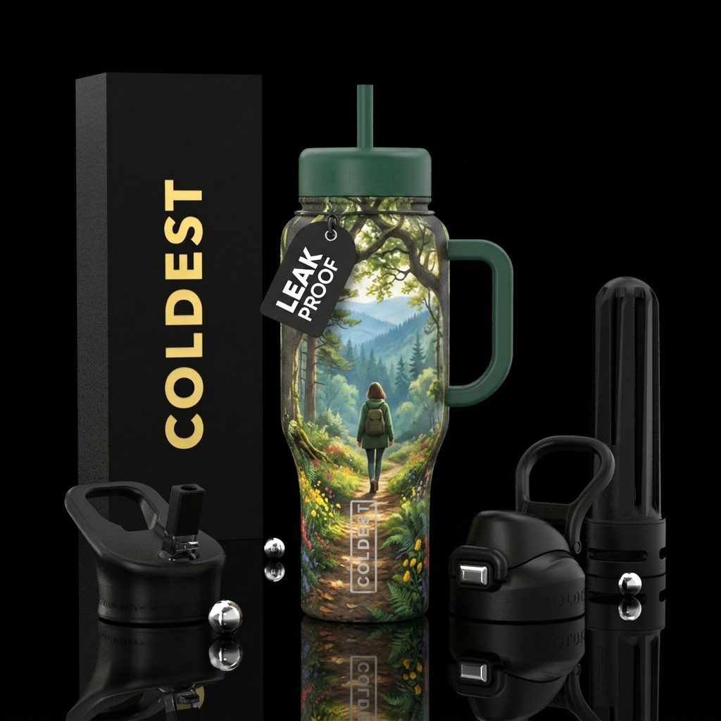 Peaceful walk in the woods water bottle design