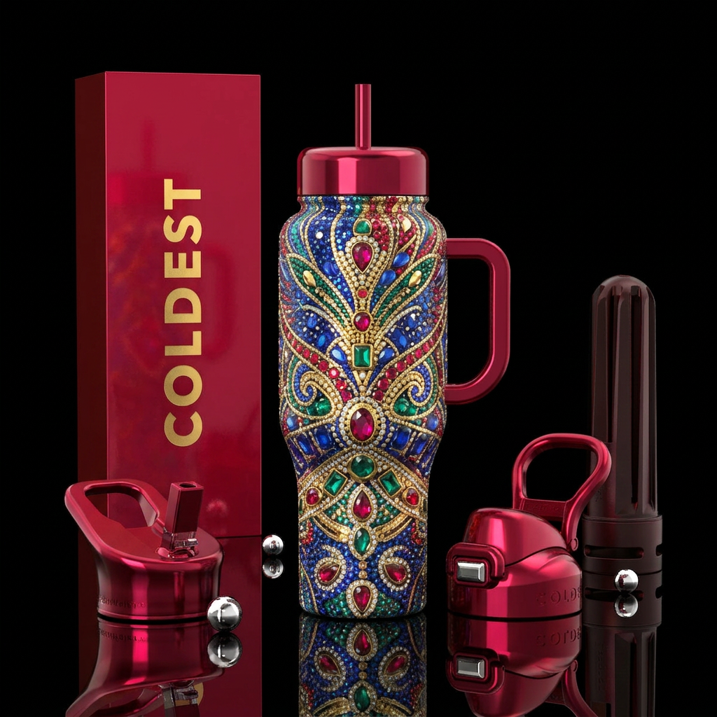 rio carnival, vibrant water bottle design
