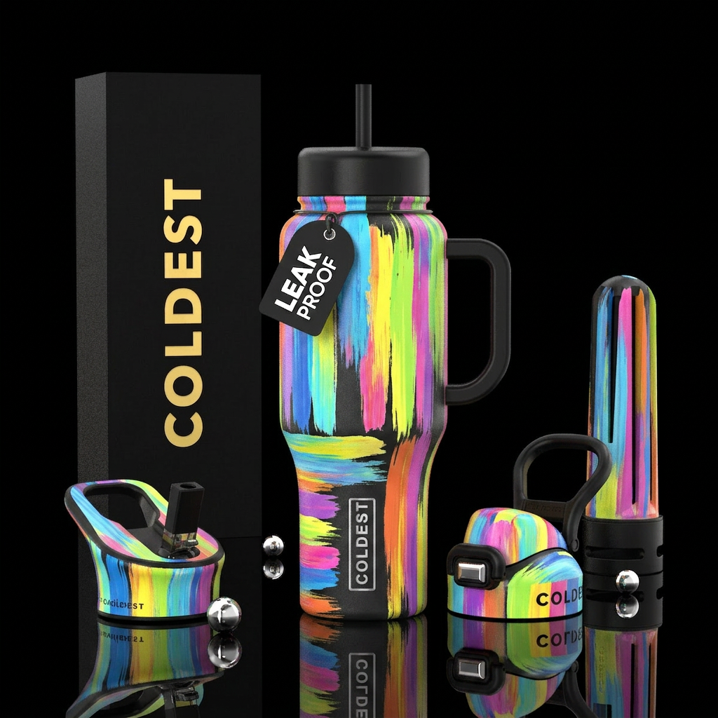 Multicolor brush stroke water bottle design