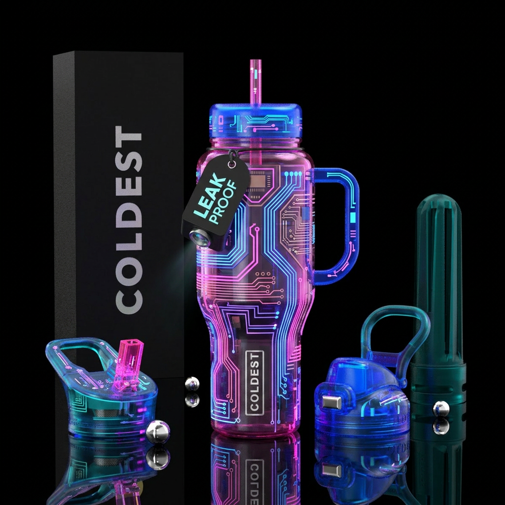 sci-fi, retro 80s water bottle design