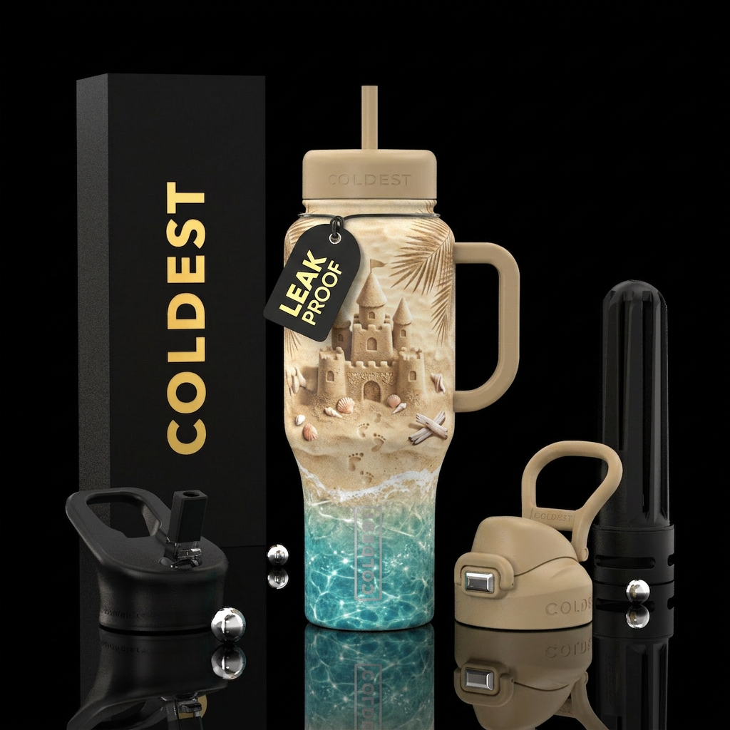 Sand castle on a Florida beach water bottle design