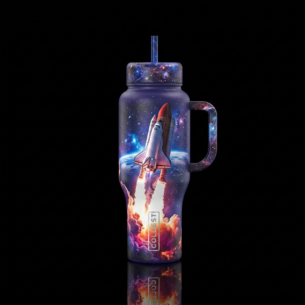 space shuttle blasting off water bottle design