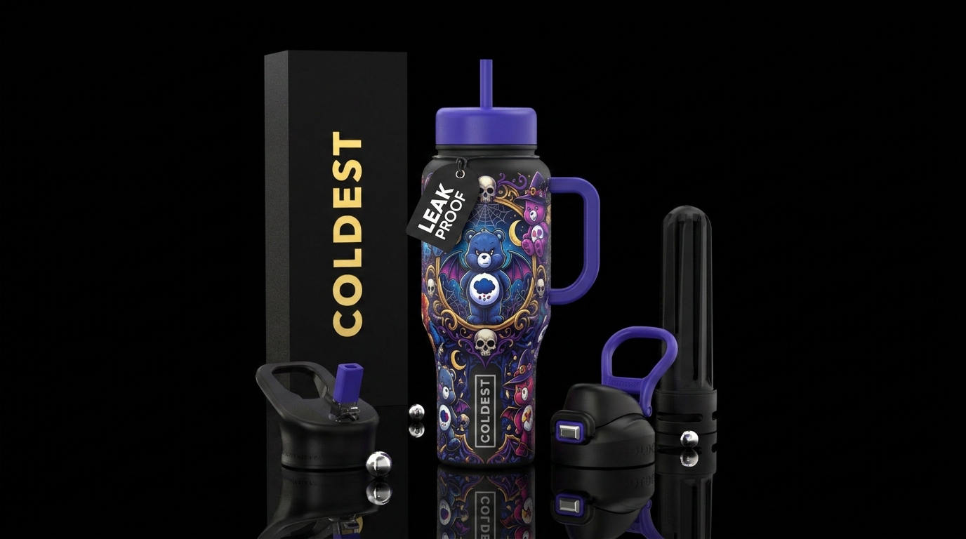 Gothic Care Bears water bottle design