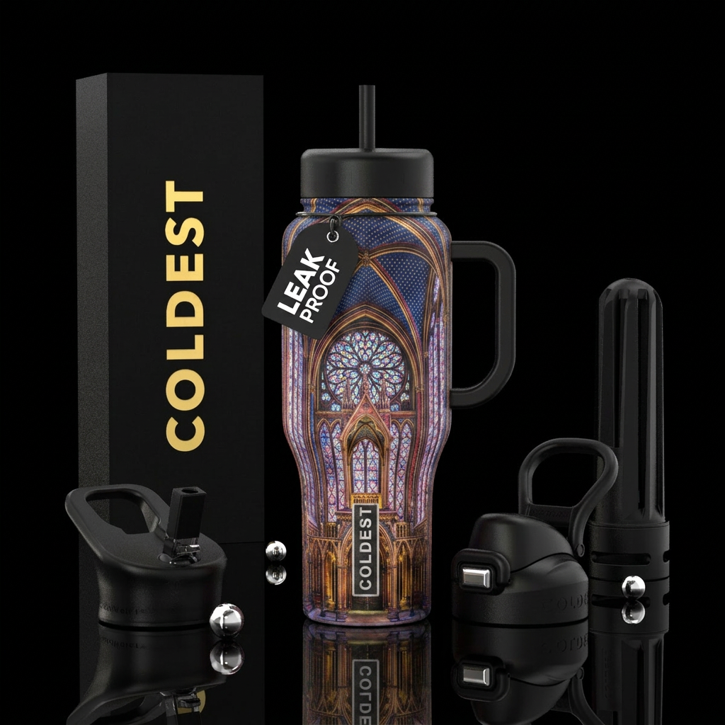 Gothic cathedral water bottle design