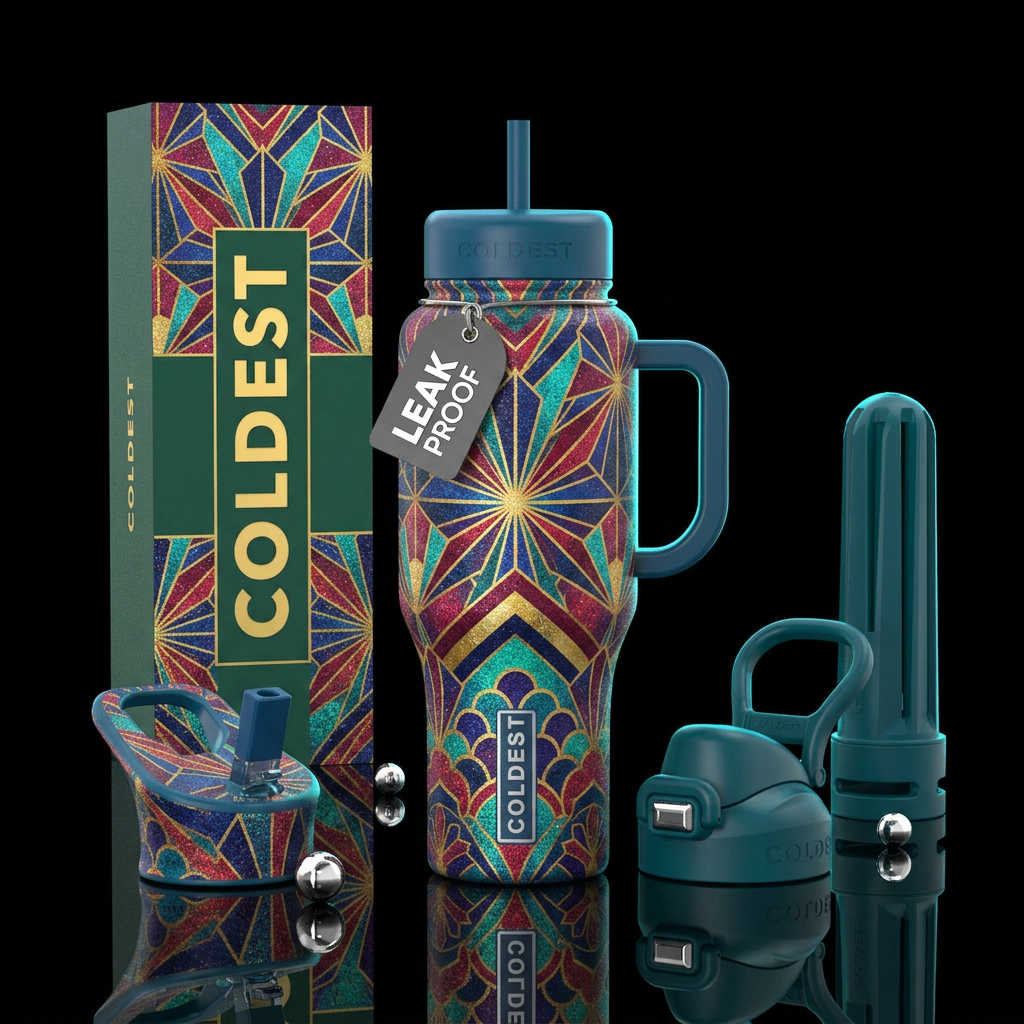 art deco, noise water bottle design