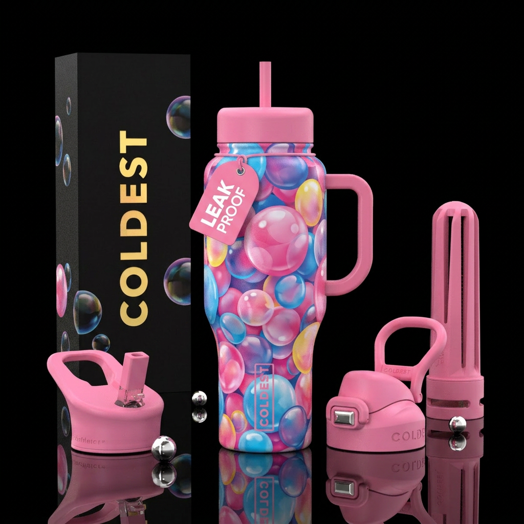 Bubble gum bubbles water bottle design