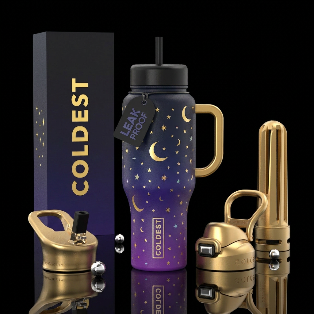 Crescent moon and stars water bottle design