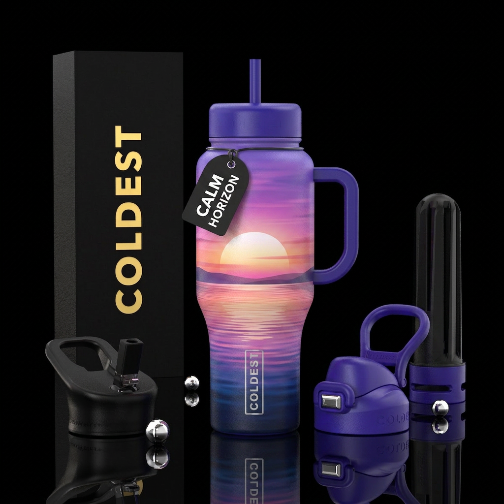 calm, horizon water bottle design