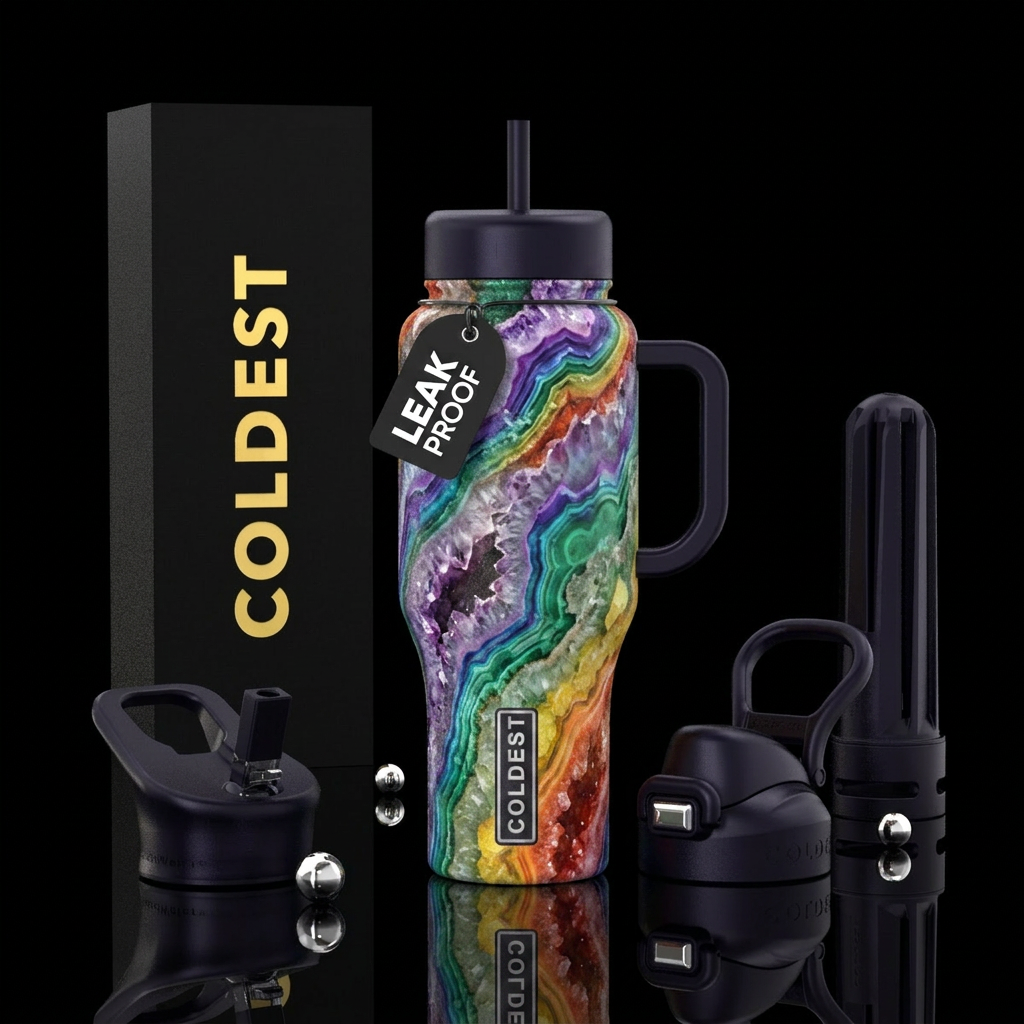 Rainbow geode water bottle design