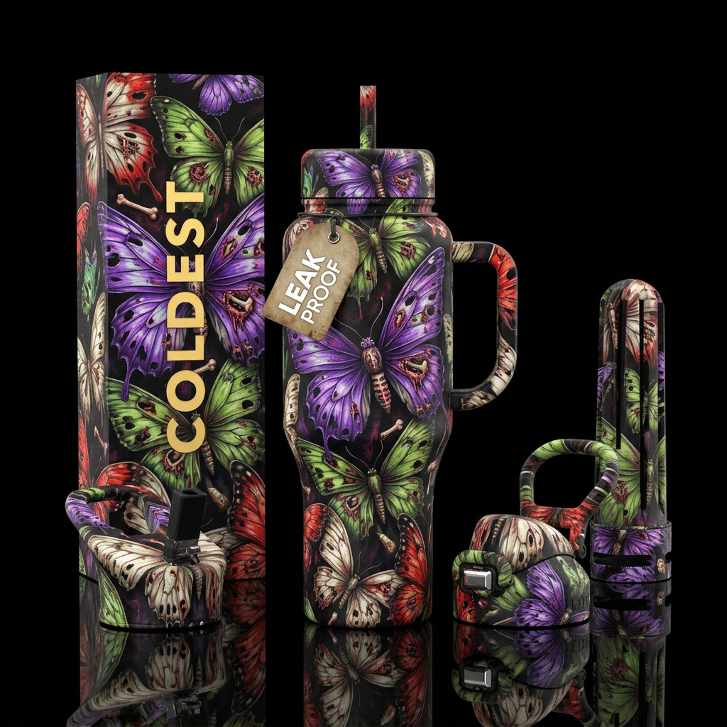 Zombie butterflies water bottle design