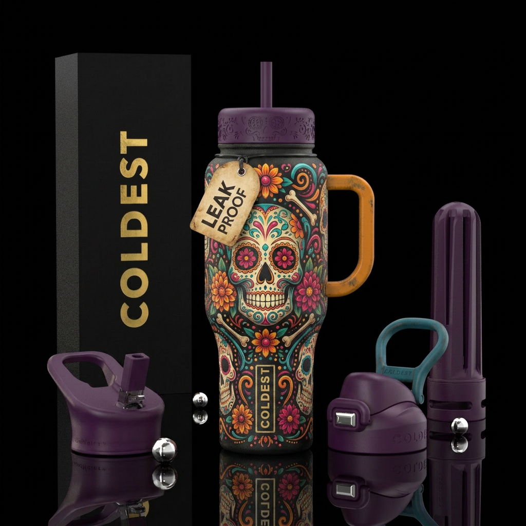 day of the dead, magical, old water bottle design
