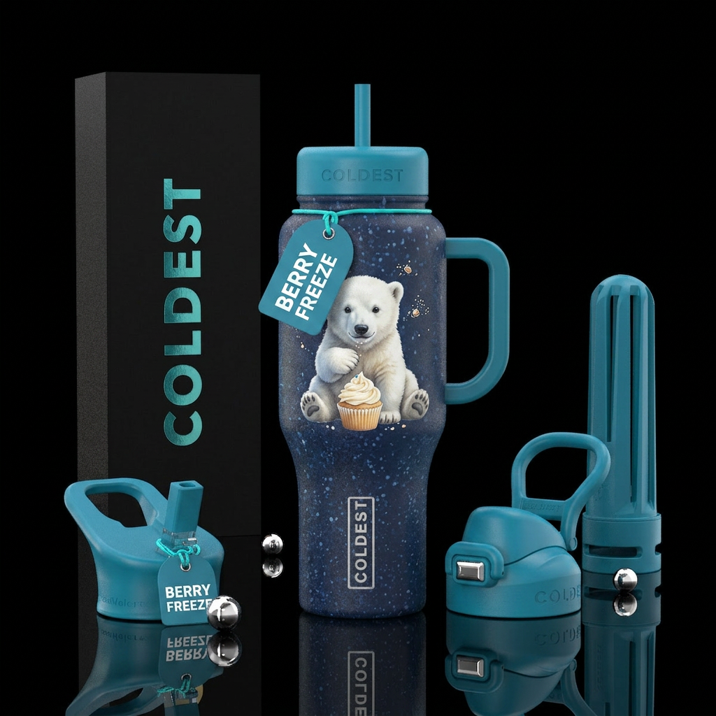 Polar bear with a cupcake water bottle design