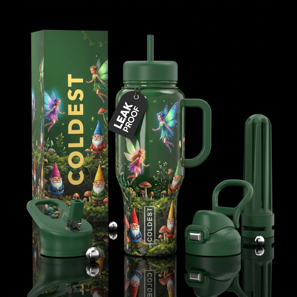 Enchanted fairies and gnomes water bottle design