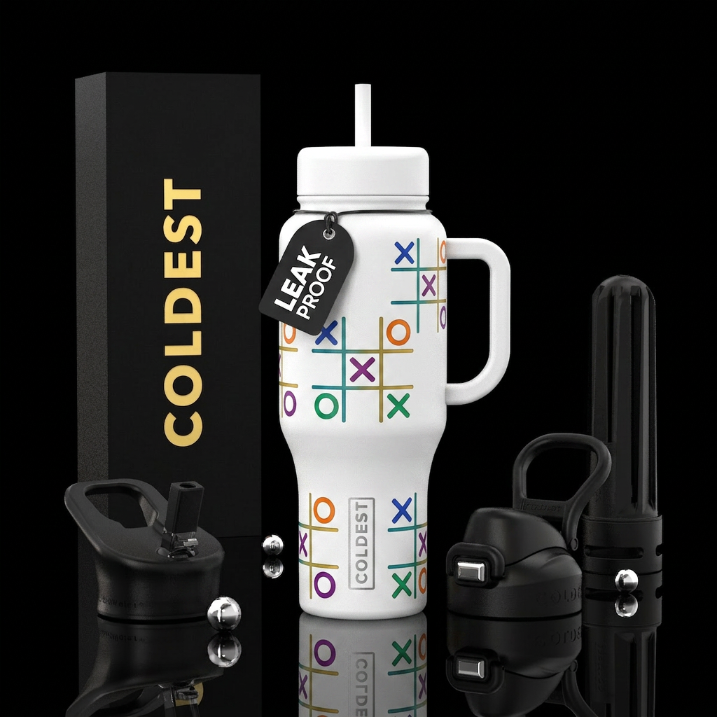 Tic tac toe on a white bottle water bottle design