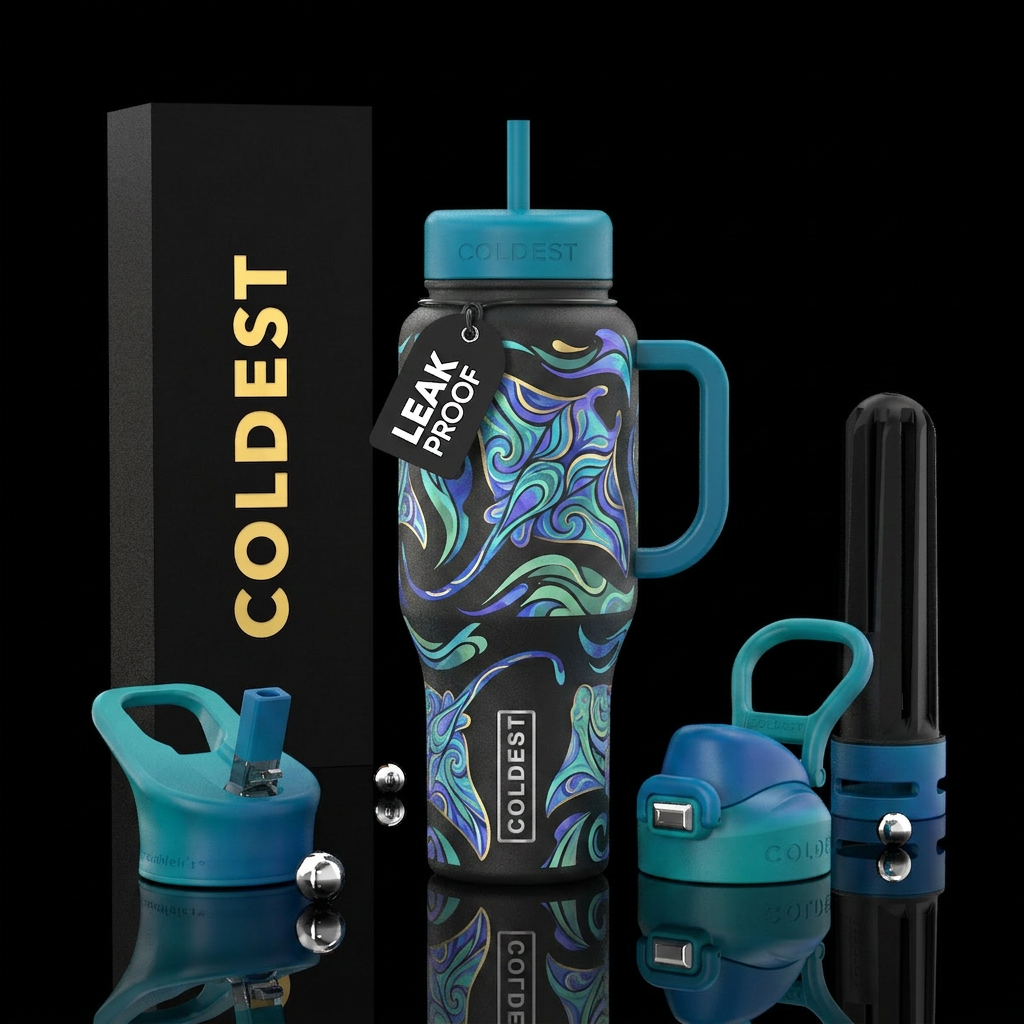 manta ray, abstract water bottle design