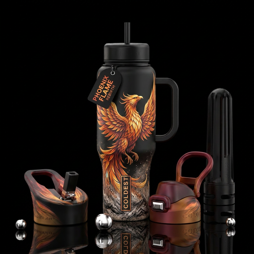 Phoenix rising from ashes water bottle design