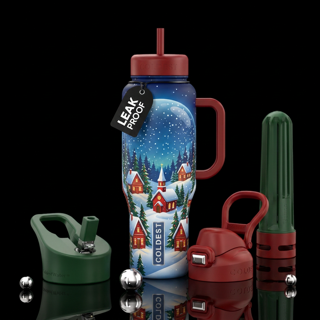Christmas snow globe water bottle design