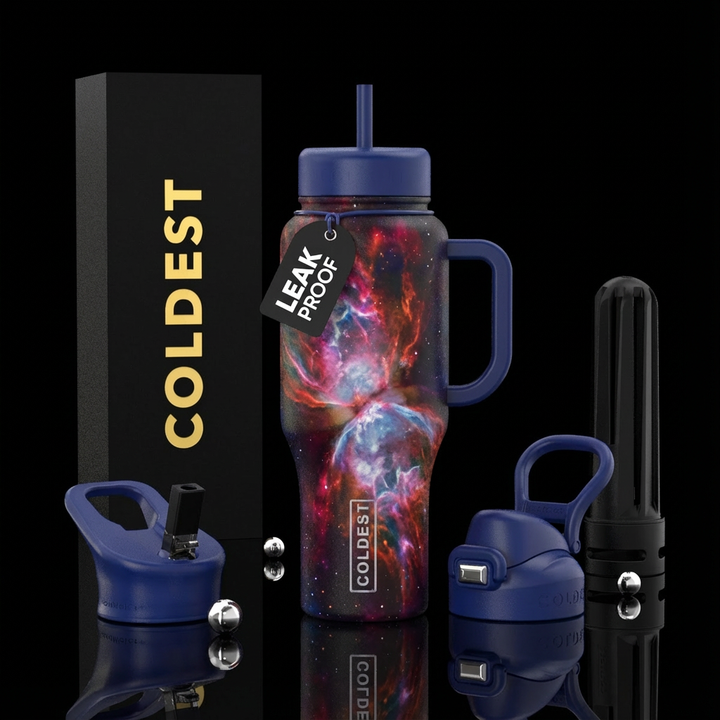 Butterfly nebula. Realistic. Black handle and back... water bottle design
