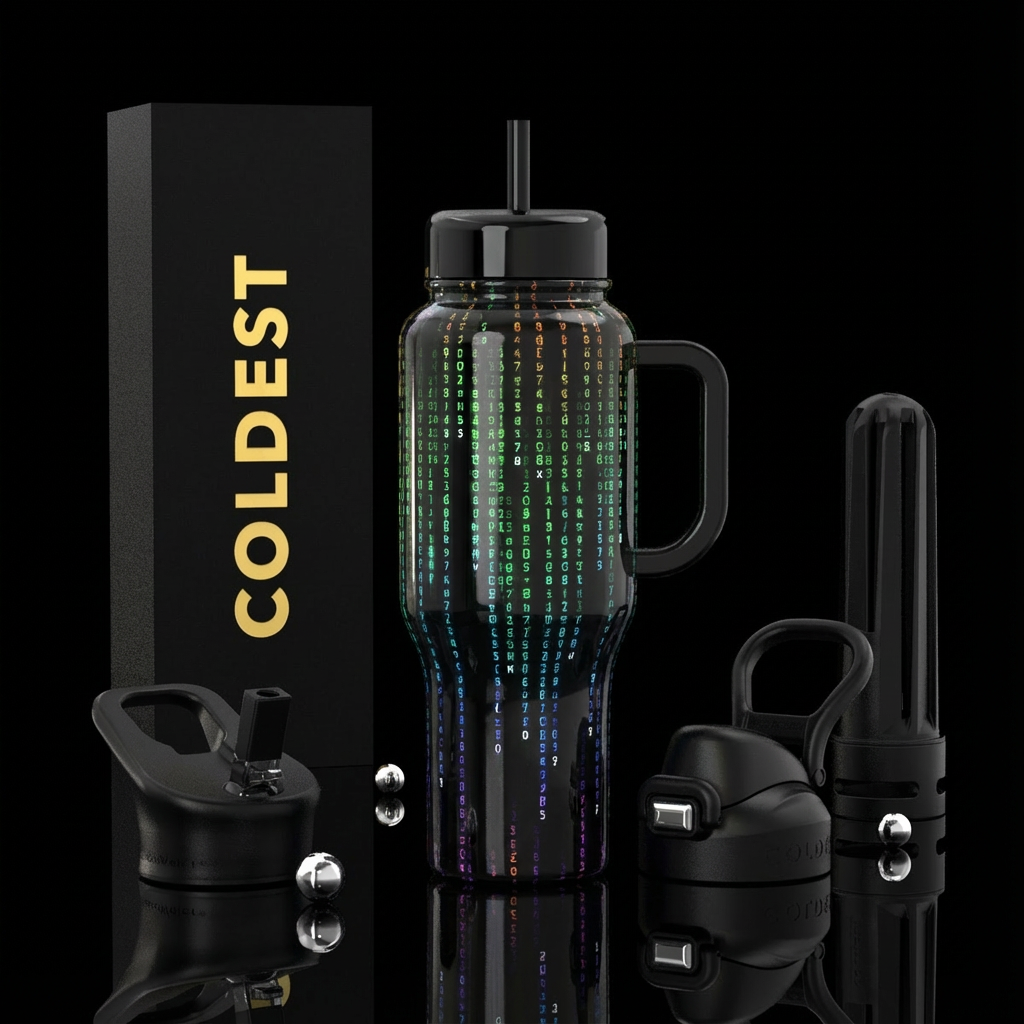 Matrix style code black handle and lid and backgro... water bottle design