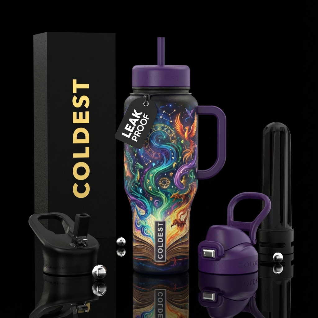 Book with magic coming out of it water bottle design