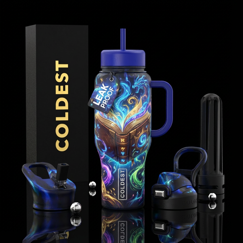 Book with magic coming out of it water bottle design