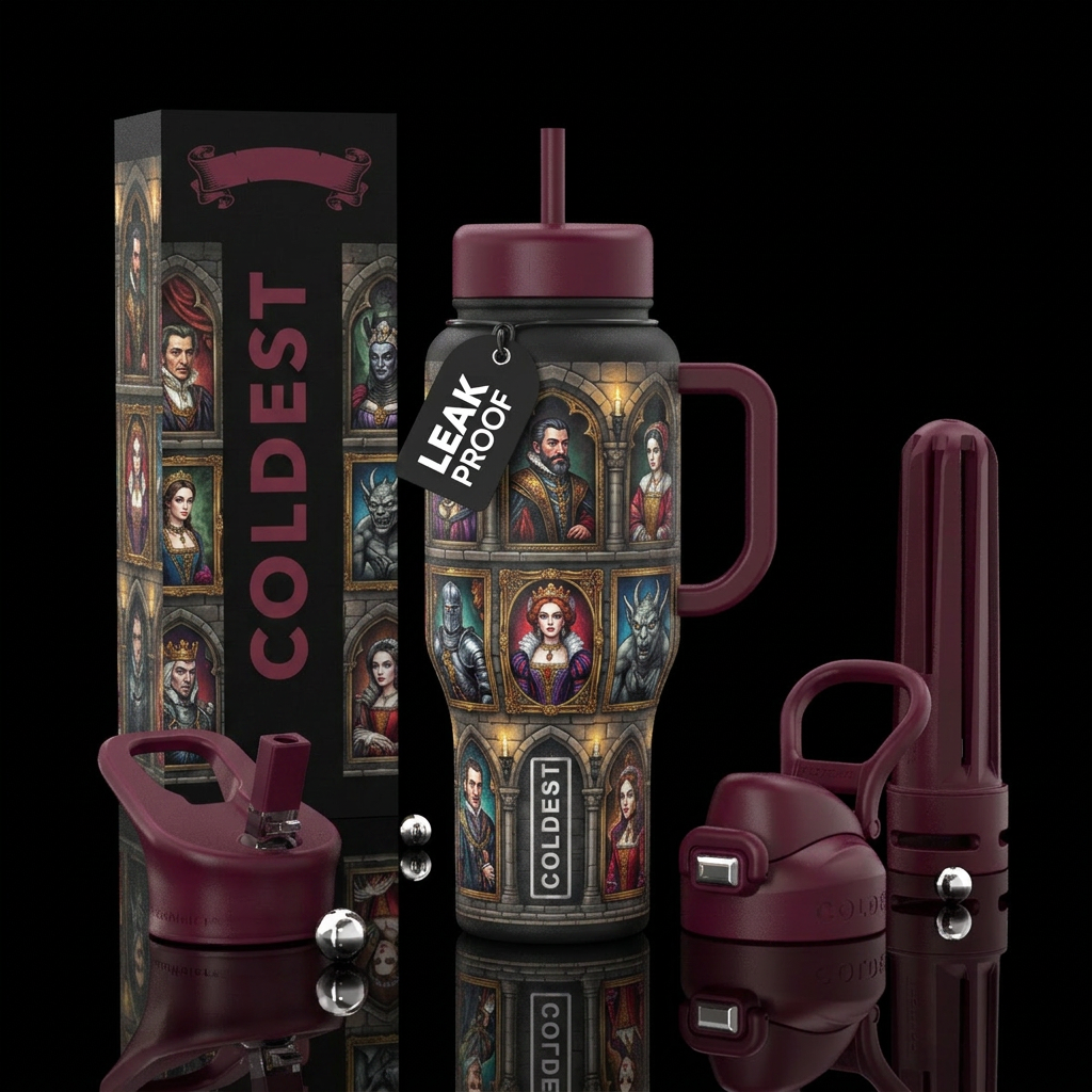 Gothic portraits on wall water bottle design