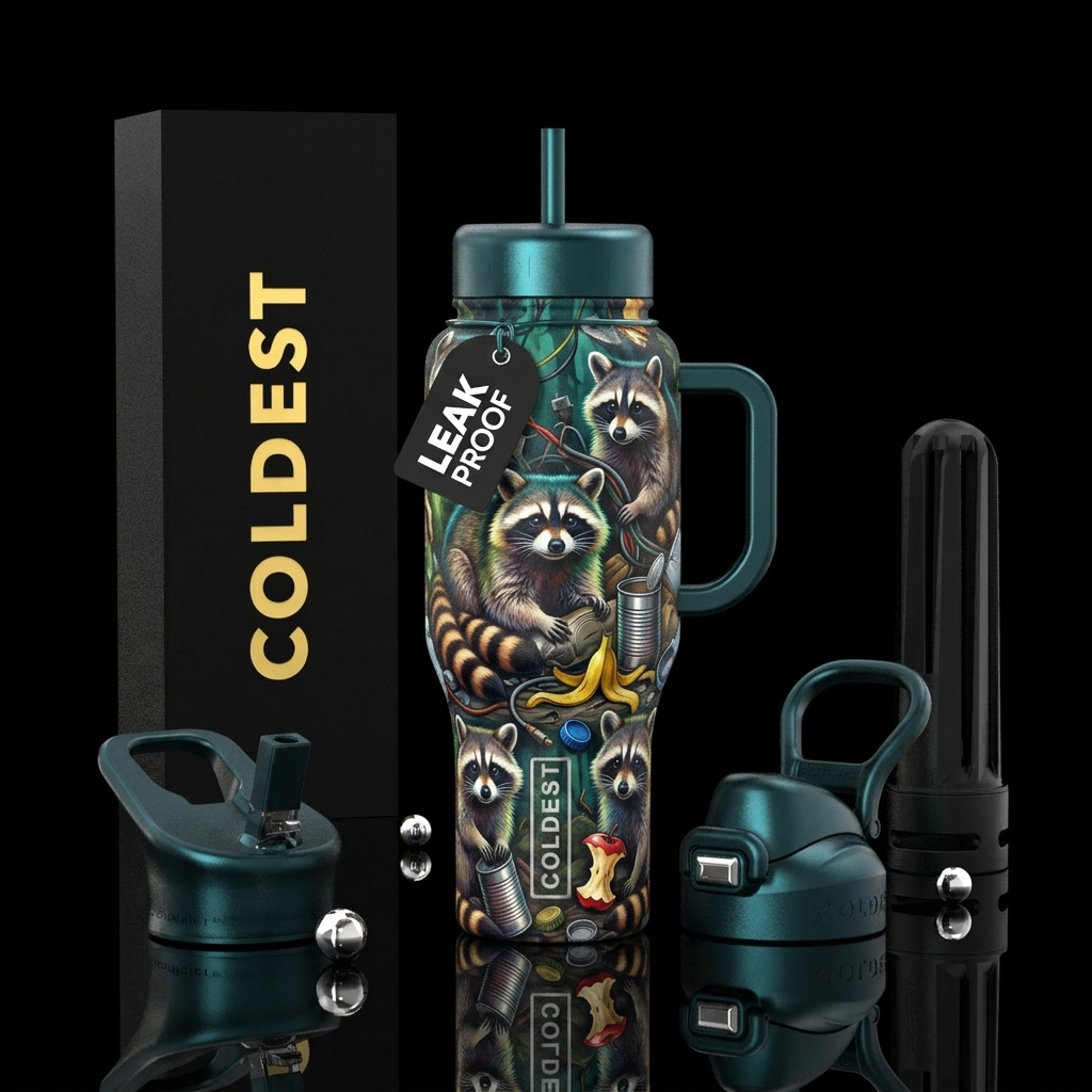 Trash Pandas water bottle design