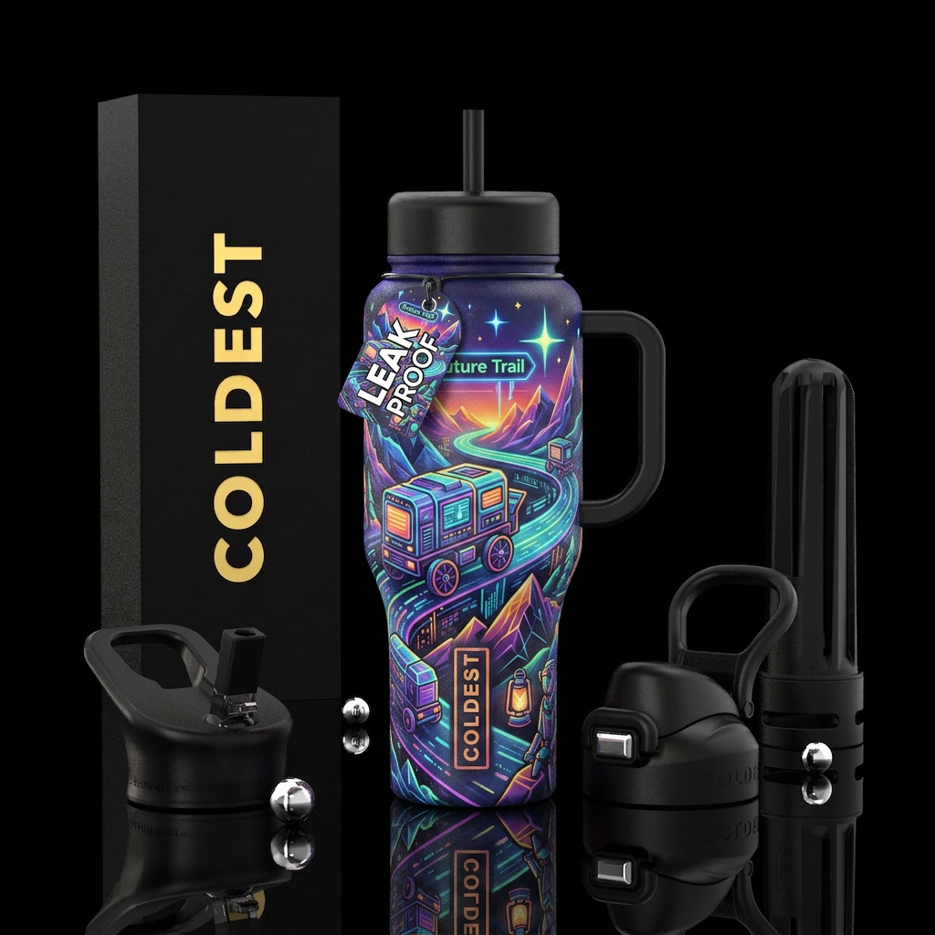 Futuristic Oregon trail water bottle design