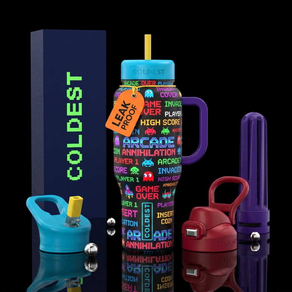 Arcade Annihilation water bottle design