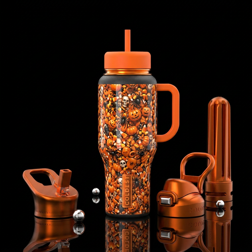 Halloween Hoarding Orange lid and handle water bottle design