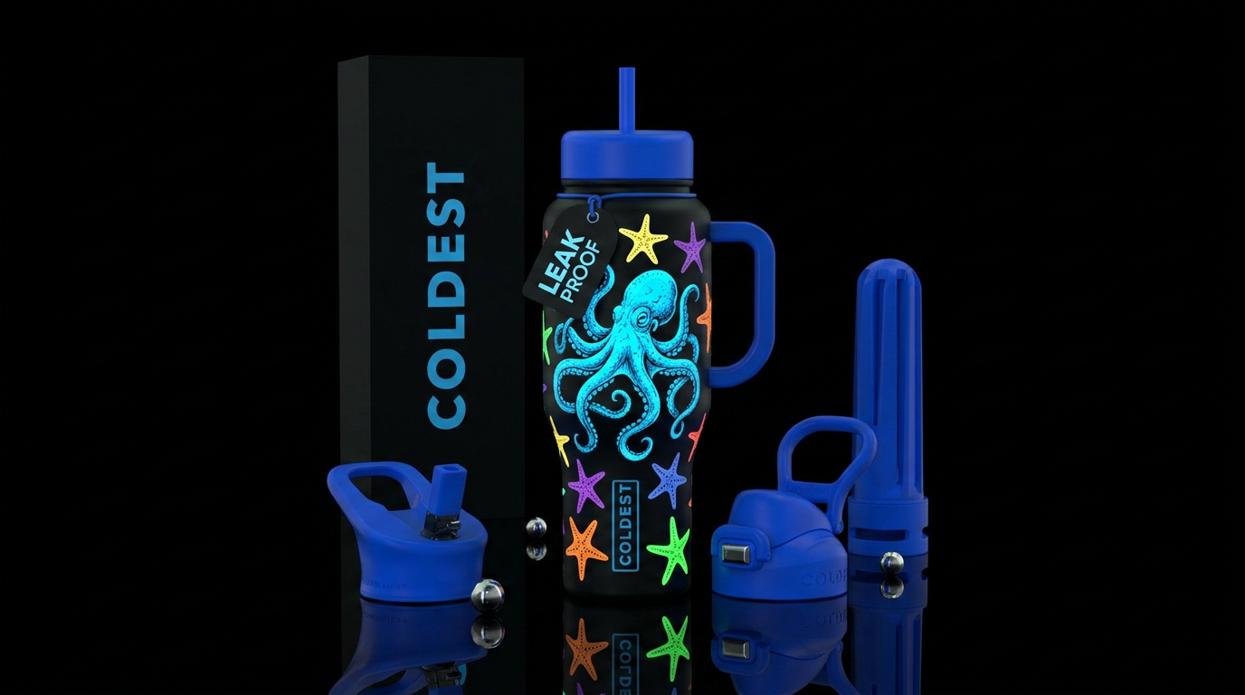 Glow in the dark Octopus with different colored gl... water bottle design
