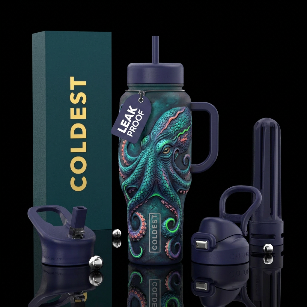 The ominous Kraken, lurking in the depths of the o... water bottle design