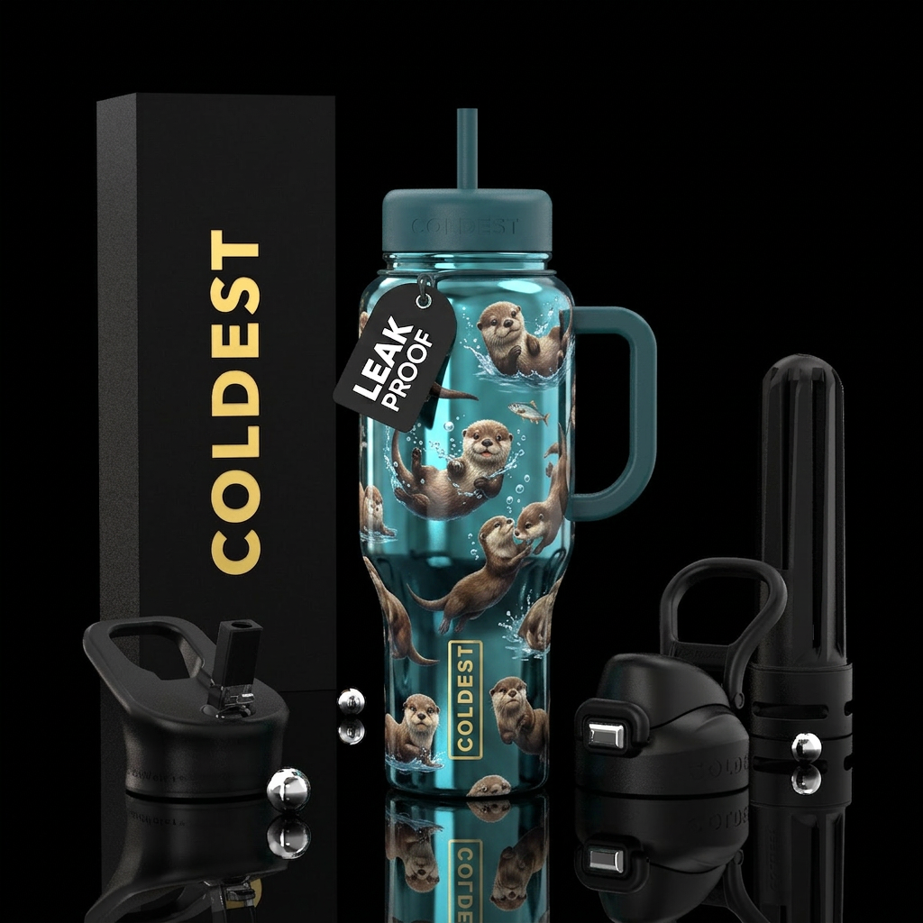 Baby Otters At Play water bottle design