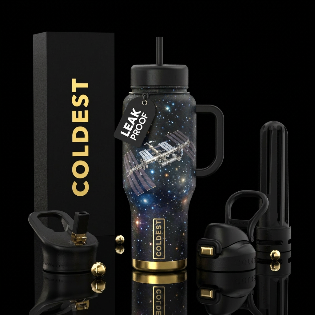 International space station drifting calmly throug... water bottle design