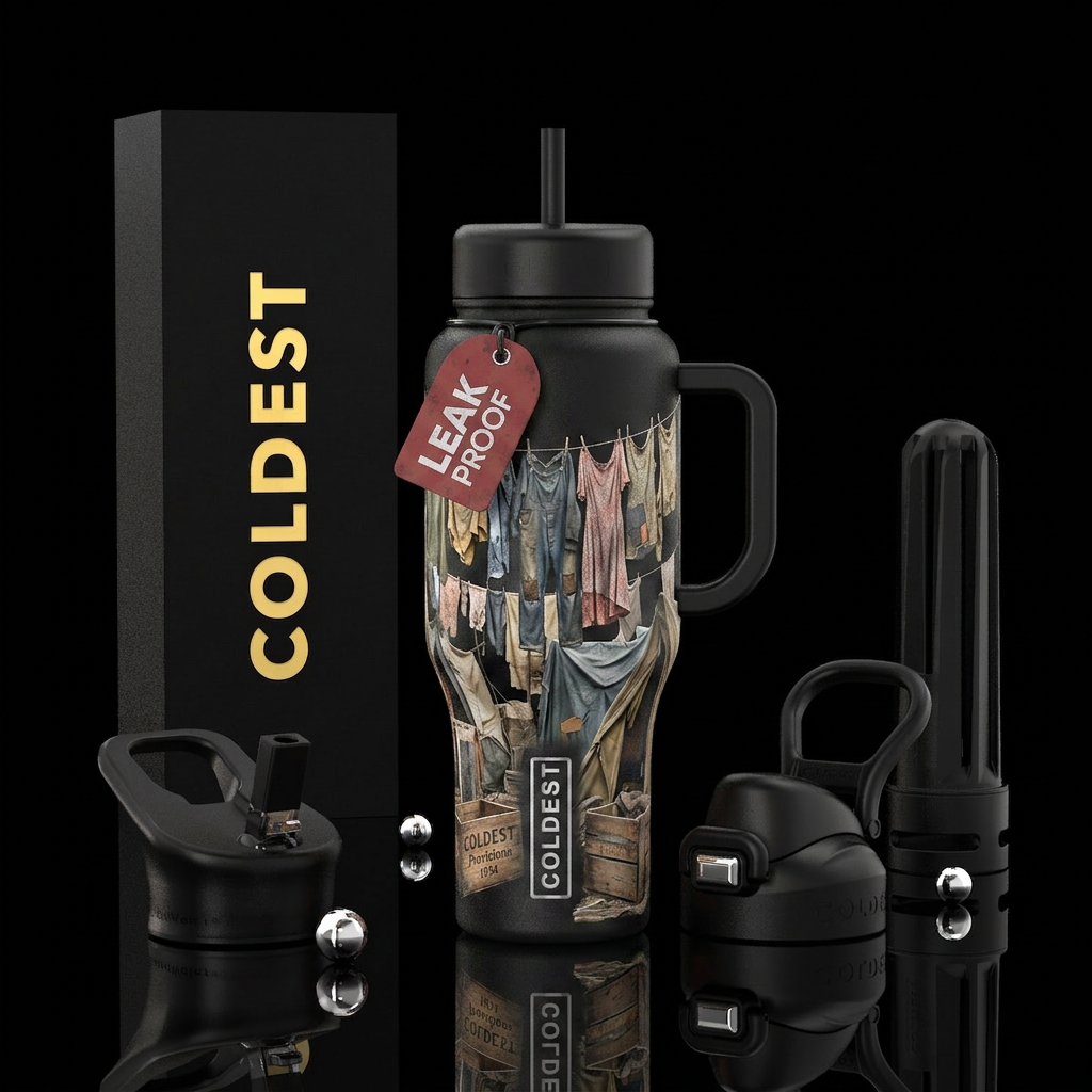 A ramshackle home clothesline during the Great Dep... water bottle design