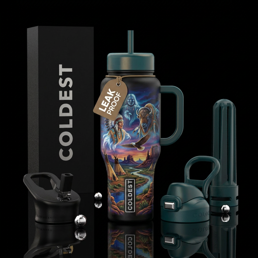 American Indian Spirits watching over a reservatio... water bottle design