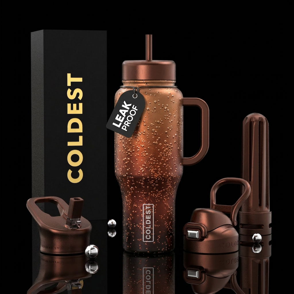Cola Fizz Metallic Brown Handle and Lids water bottle design