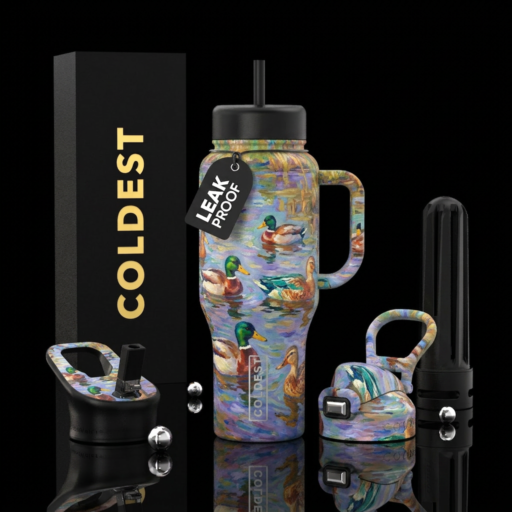Impressionist ducks in a pond water bottle design
