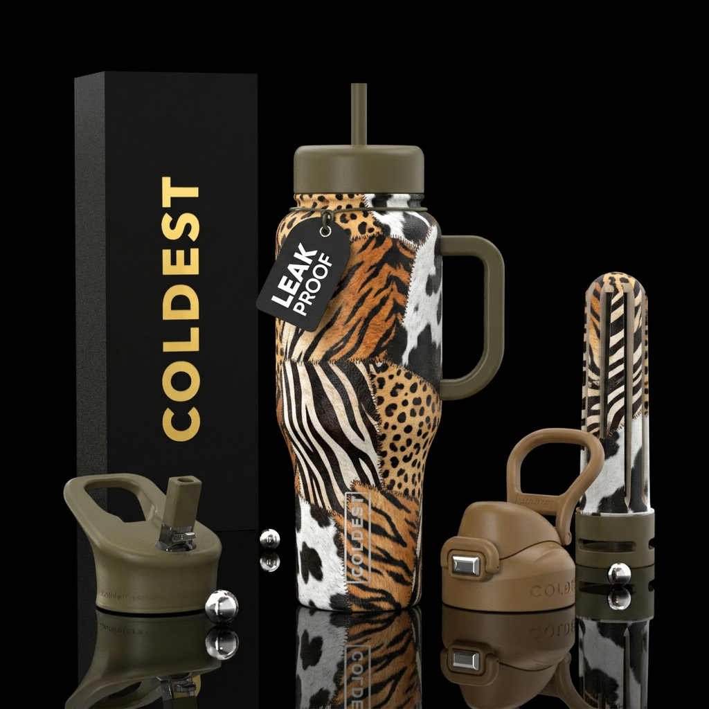 Zebra, Tiger, cheetah, cow camouflage water bottle design