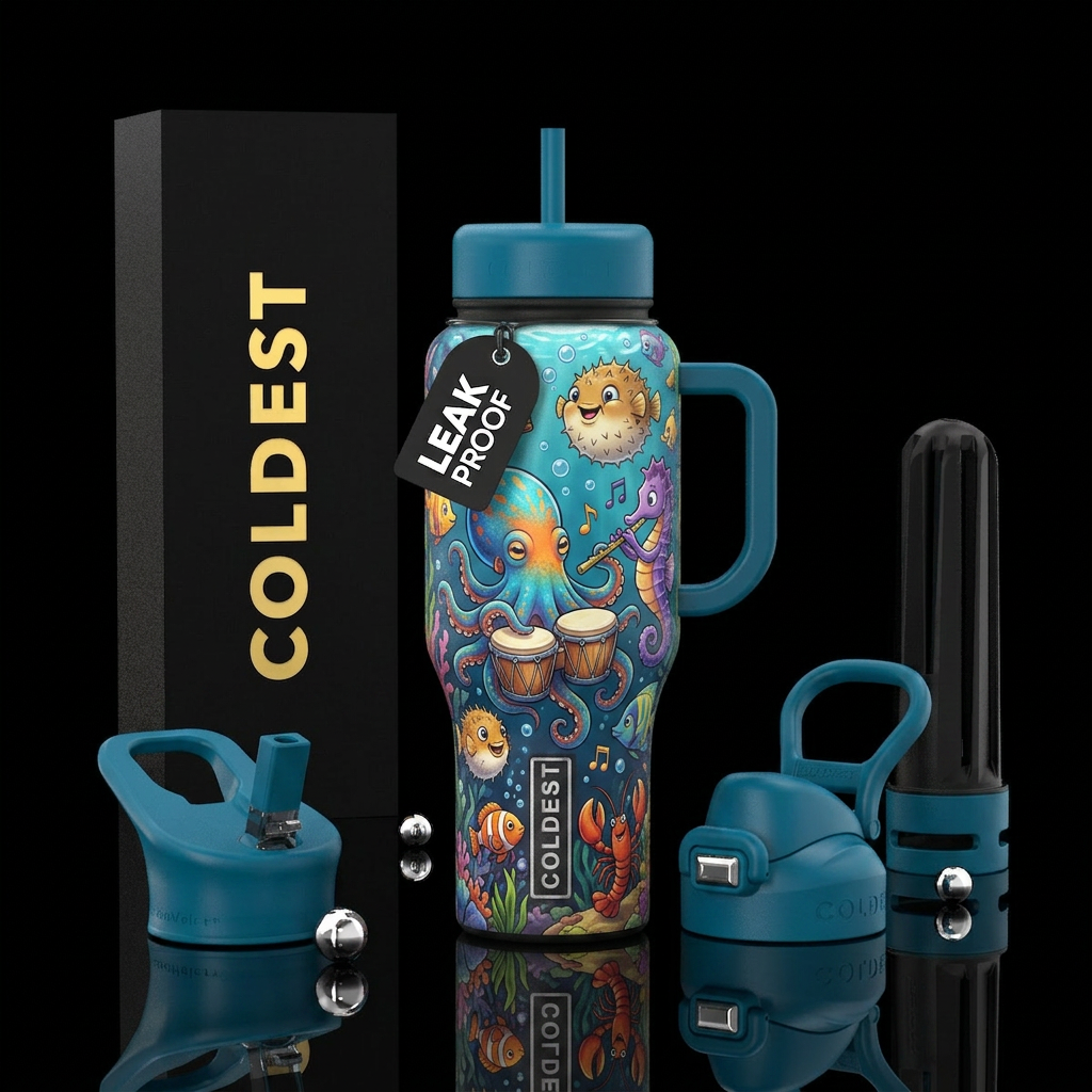 Life of the Undersea party cartoon, lots of sea li... water bottle design