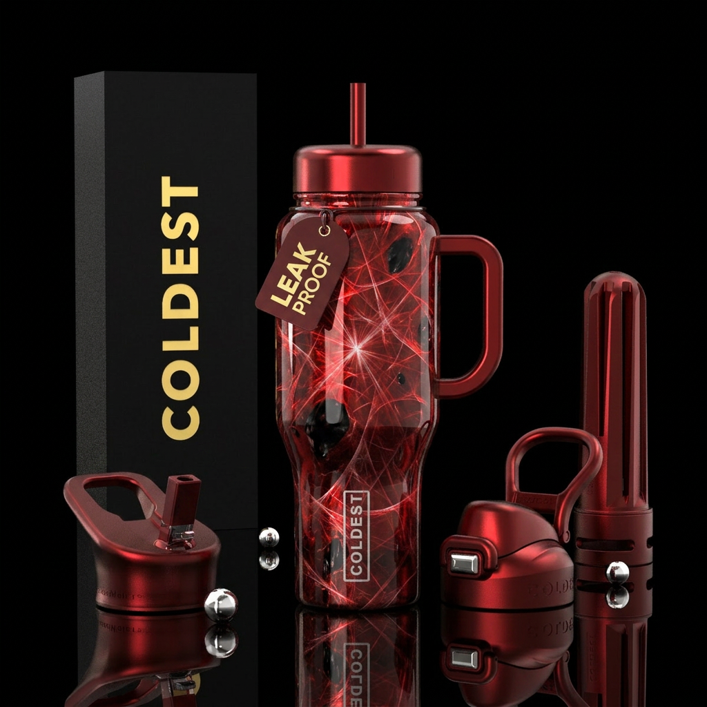 Chaos Magic design dark glossy reds and black meta... water bottle design