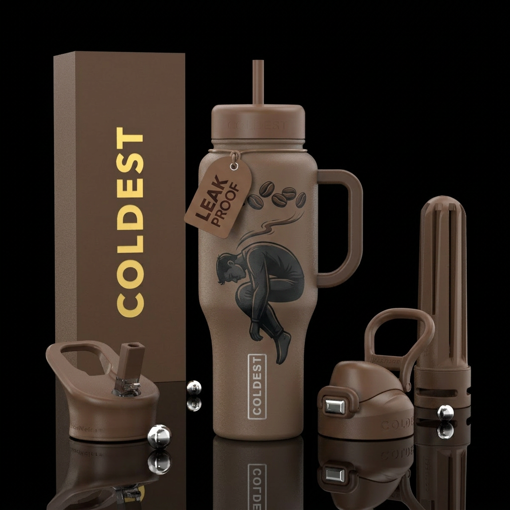 Coffee straight line into a very weary person, no ... water bottle design