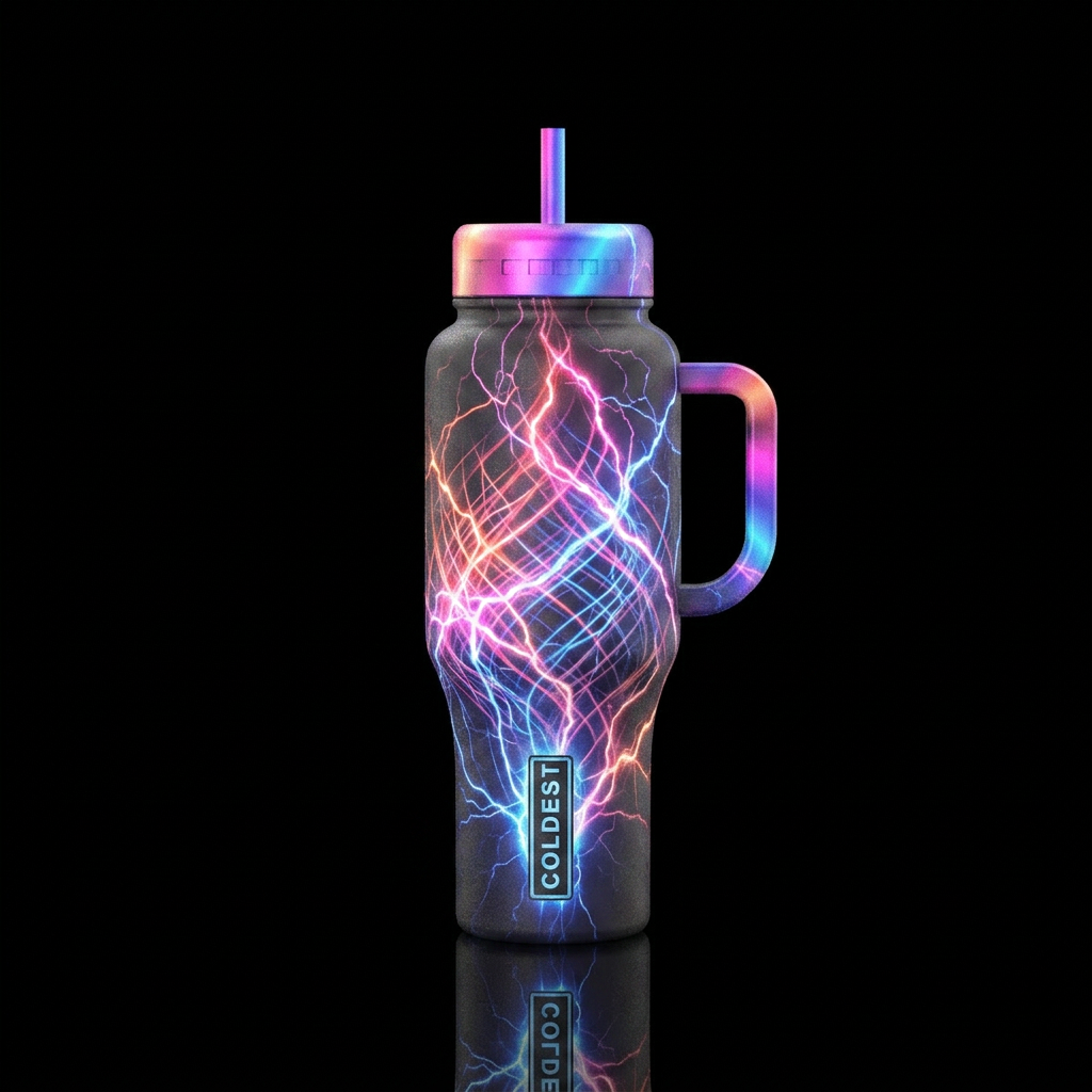 Electromagnetic pulse, glows different colors water bottle design