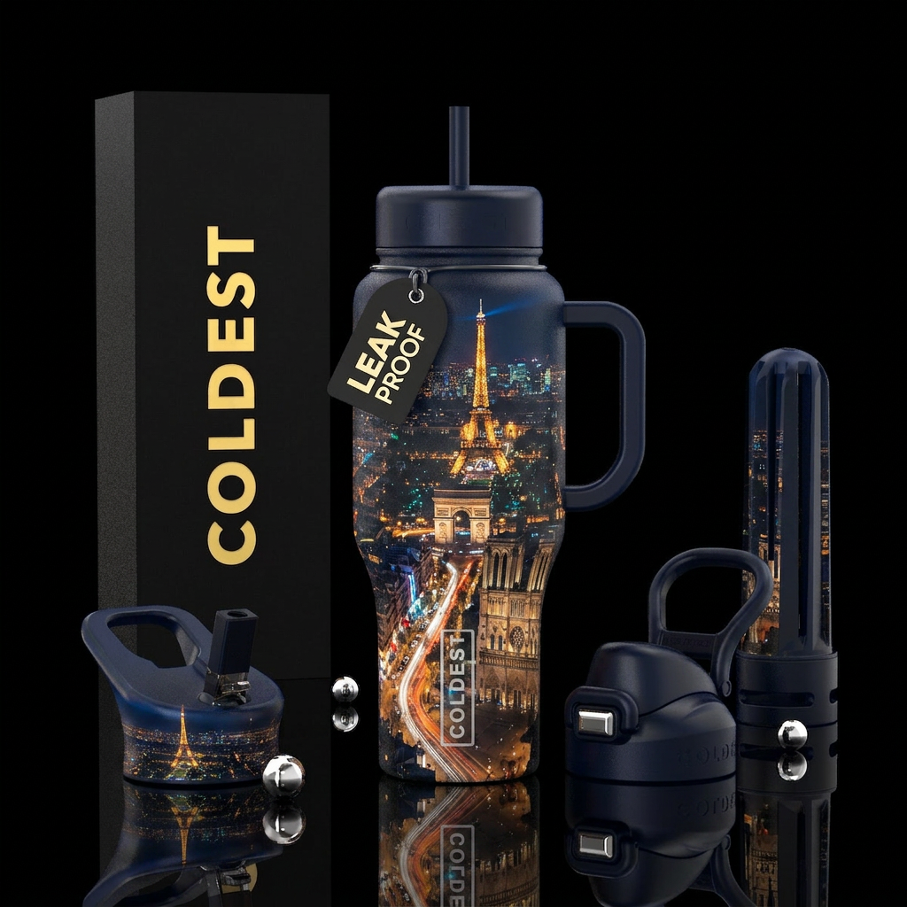 Paris by night, all lit up water bottle design