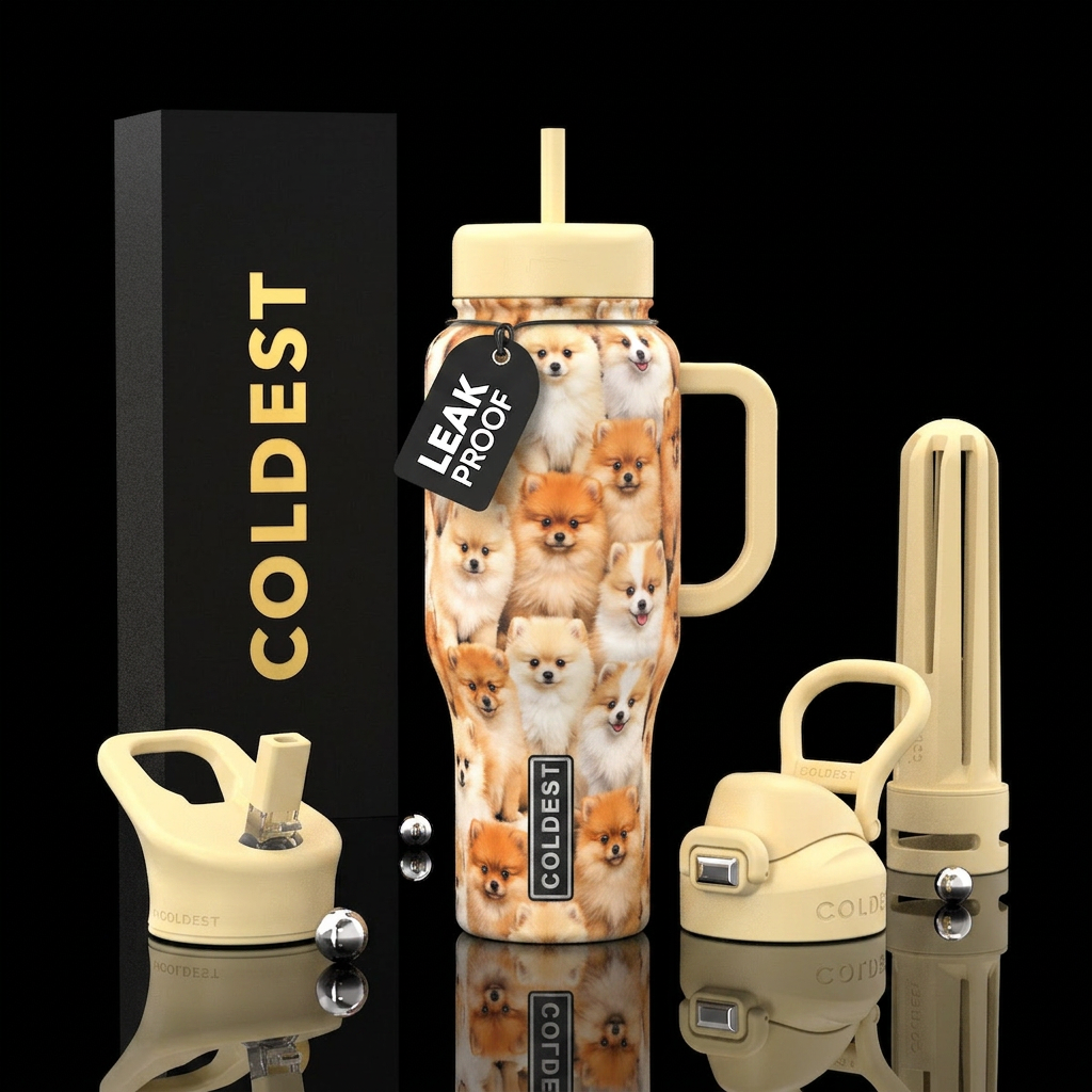 Baby Pomeranians water bottle design