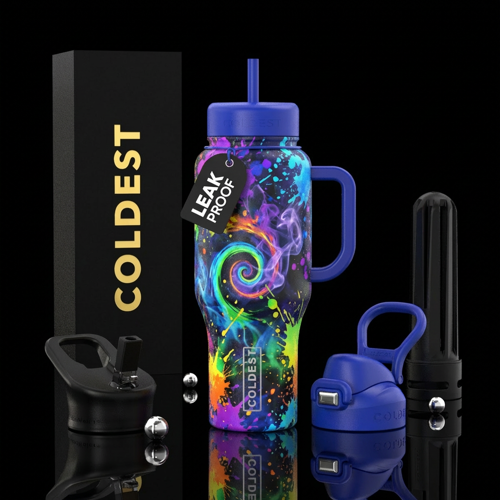 splatter paint, smoke, spirals water bottle design