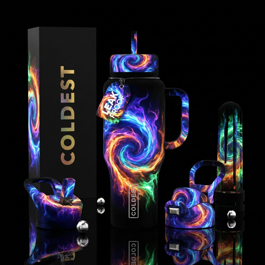 velvet finish, glowie, explosive, spirals, smoke water bottle design