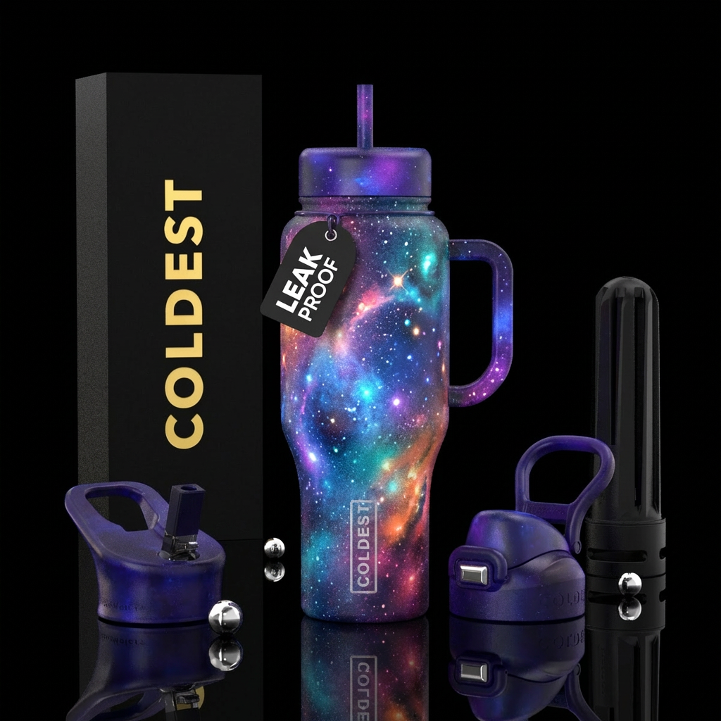 galaxies,, spray painted, seamless, glowie,, abstr... water bottle design