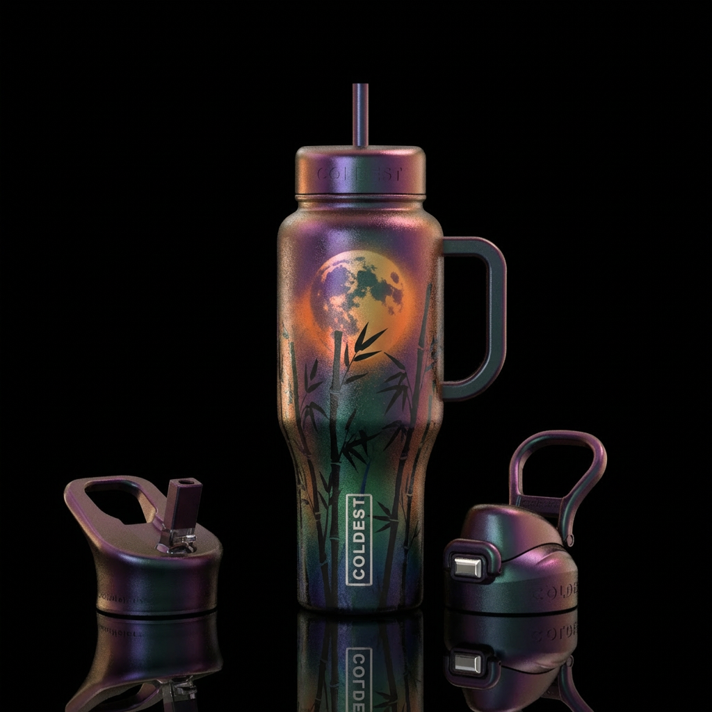 multichrome, harvest moon, bamboo, dark mood, spra... water bottle design