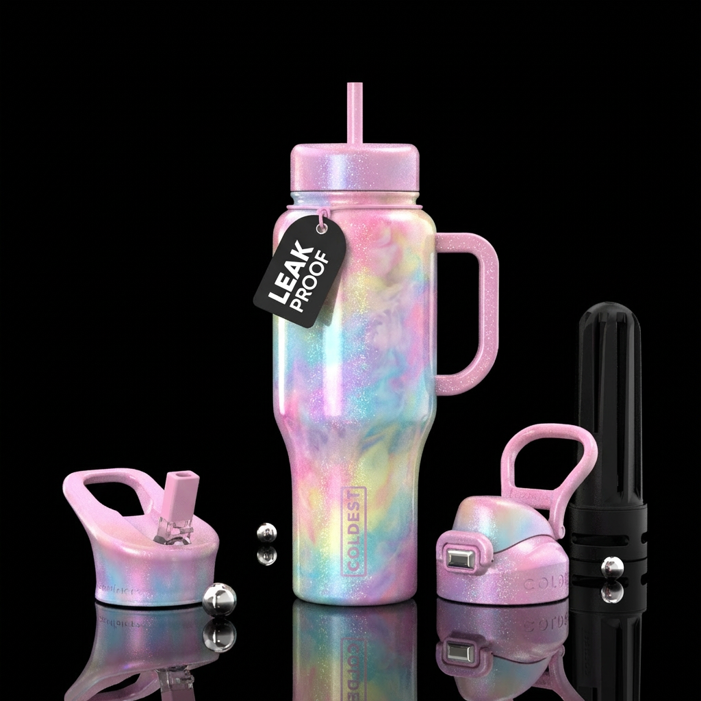 marshmallowy, smoke, glittery, pastel colors water bottle design